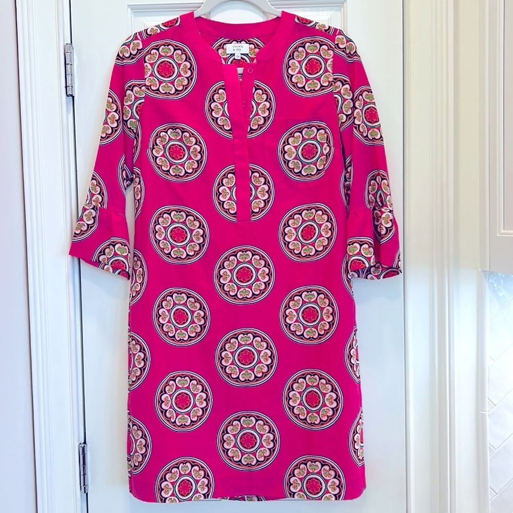Crown & Ivy Pink Polyester Print Work Sheath Dress sz.2